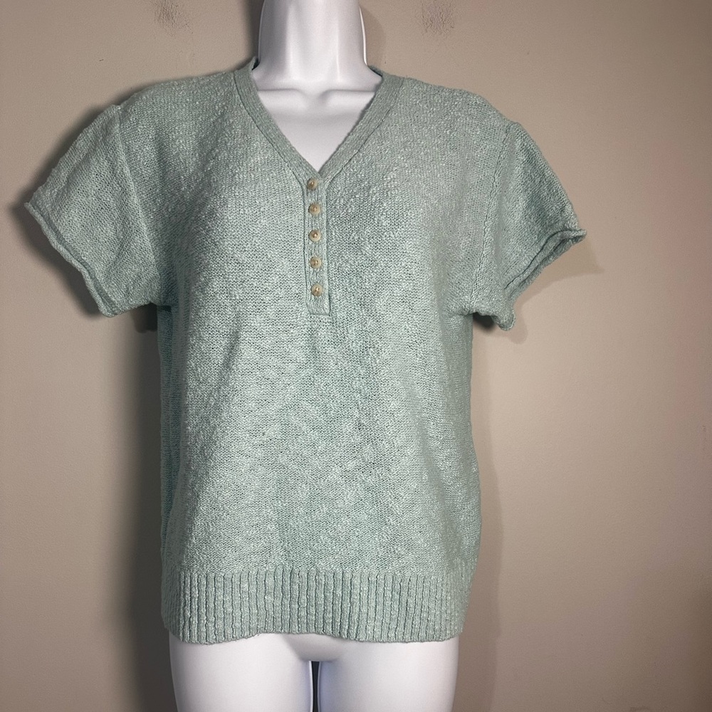 LL Bean Women's Midweight Cotton Slub Sweater, Henley Short-Sleeve EUC SIZE S - Picture 3 of 8